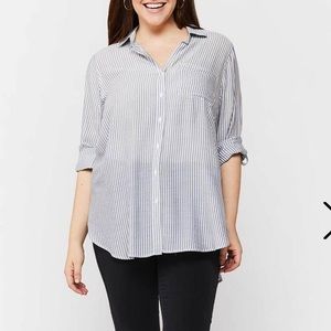 NWT VELVET HEART Gray & White Striped Button Down Blouse - M